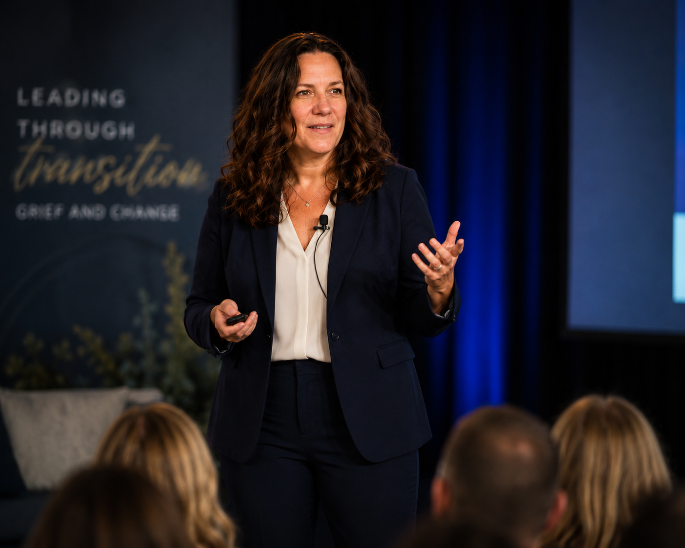 Sarah Hines presenting on stage